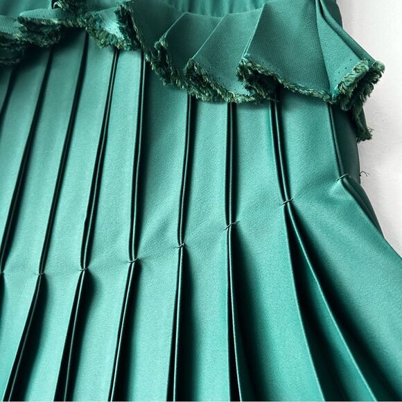 KHAITE Cara Pleated Stepped-Hem Satin Dress in Green - Picture 12 of 16